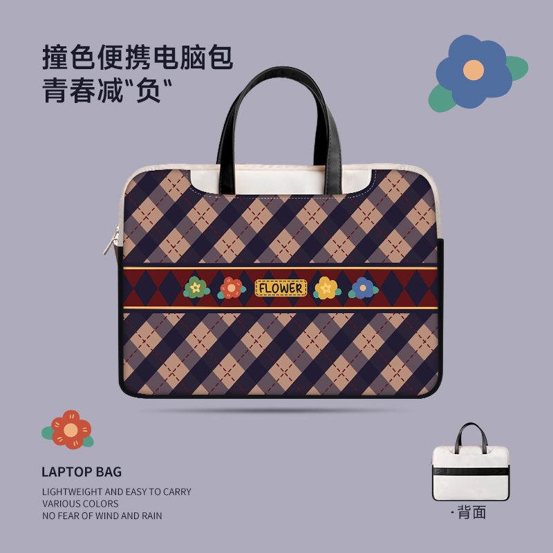 Lingge small flower laptop bag 14 inch female handbag suitable for Apple macbookPro13 protective case air Lenovo Xiaoxin 15 6 retro can be diagonally crossed 16 inch ins Fenghua
