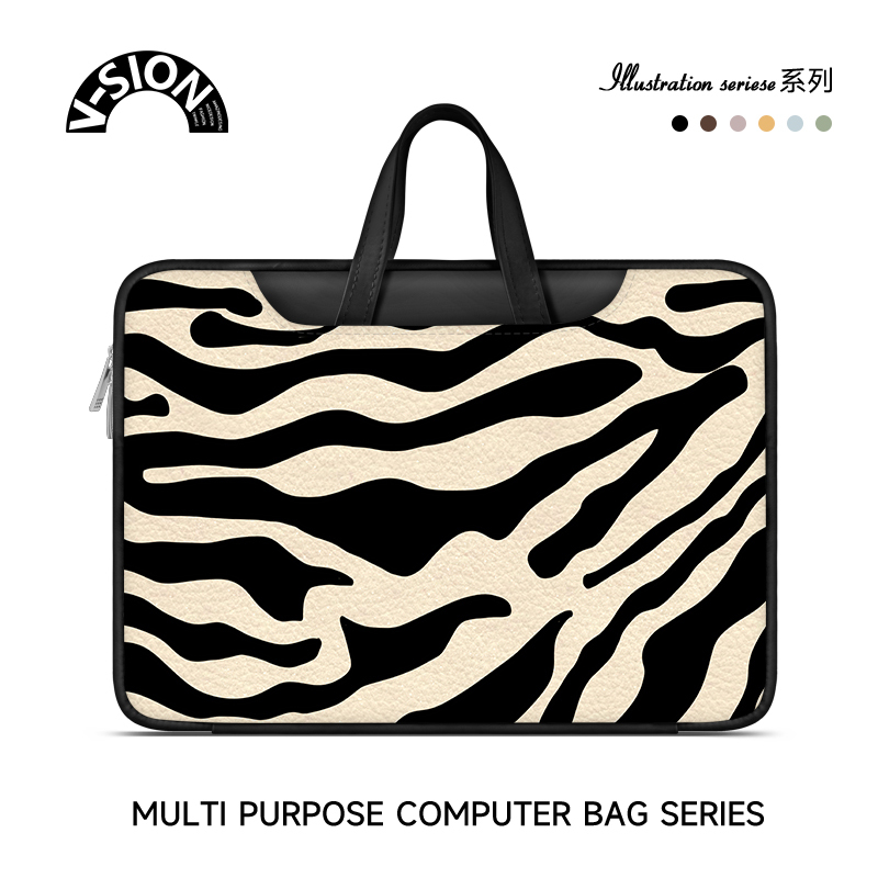 V-Sion Original Textured Zebra Print Laptop Heavy-Duty Computer Bag Suitable for Apple MacBook 15.6inch Handbag, Xiaoxin Air13, Huawei Matebook, Lenovo Women's 14-Inch Inner Sleeve Bag
