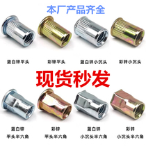 Iron and carbon steel riveting nut flat head vertical knurled rivet nut plated color drawing rivet nut M4M5M6M8M10M12