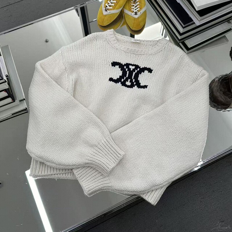 Celine Celine New Model Sweater with Classic Embroidered Arc De Triomphe Letter Logo on the Chest, Women's Knitwear, Men's Top Celine Celine New Model Sweater with Classic Embroidered Arc De Triomphe Letter Logo on the Chest, Women's Knitwear, Men's Top