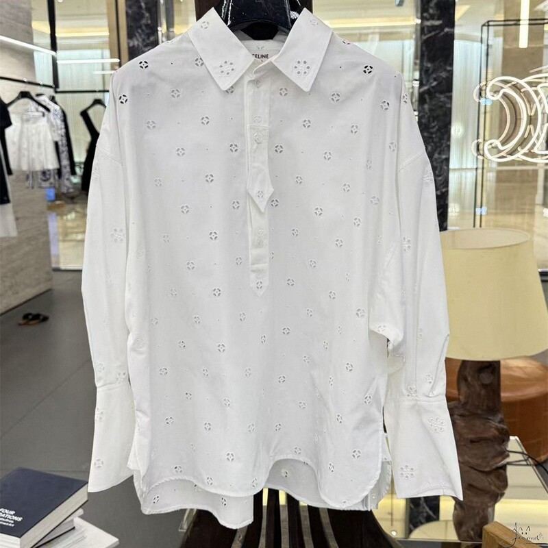 Celine Celine New Classic Embroidered Buckle Hollow-Out Single-Breasted Puff Sleeve Shirt Women's Shirt Jacket Men's
