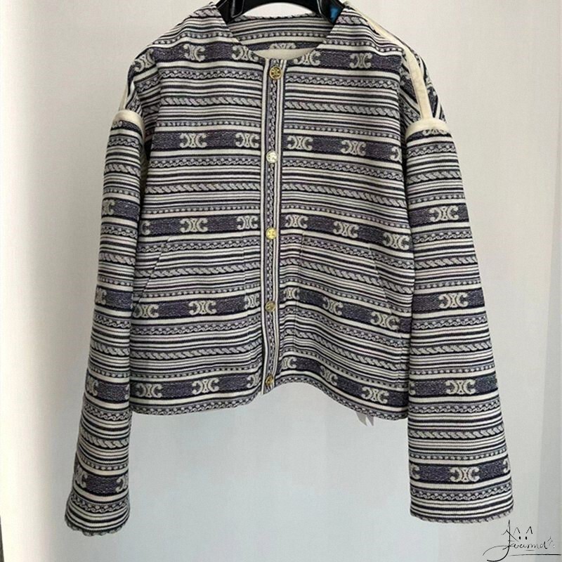 Celine Celine New Classic Arc De Triomphe Embroidered Striped Letter Patchwork Color-Blocking Jacket for Men and Women