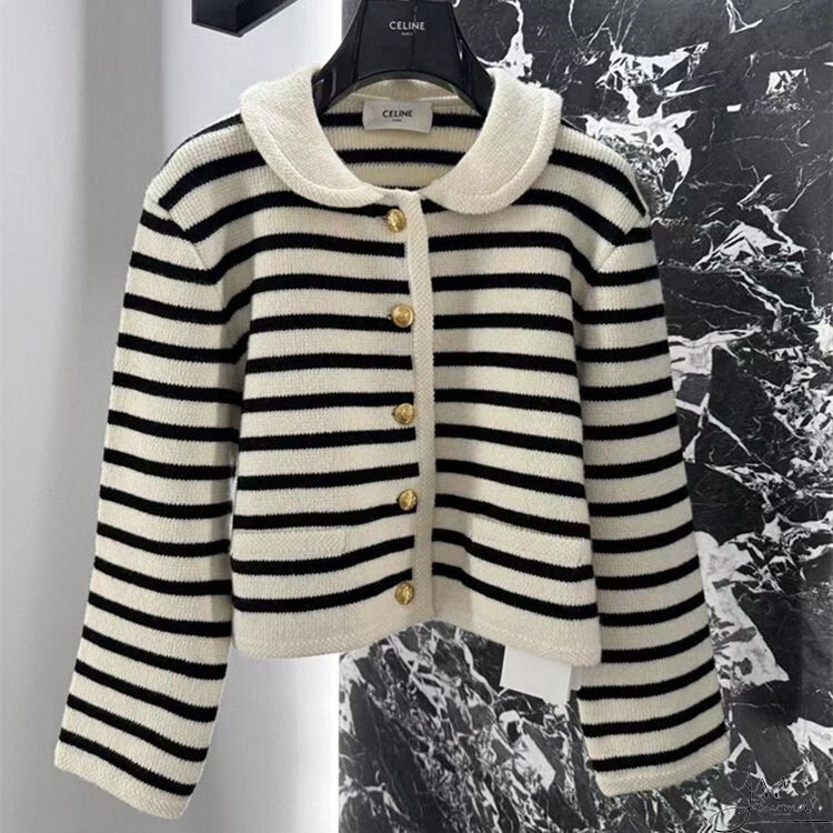 Celine Celine's New Classic Metal Single-Breasted Striped Color-Blocked Knitted Cardigan Women's Sweater Jacket for Men Celine Celine's New Classic Metal Single-Breasted Striped Color-Blocked Knitted Cardigan Women's Sweater Jacket for Men