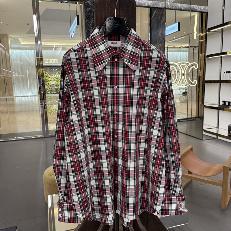 Celine Celine's New Classic Color-Woven Plaid Patchwork Contrasting Color Single-Breasted Shirt Women's Shirt Jacket Men's