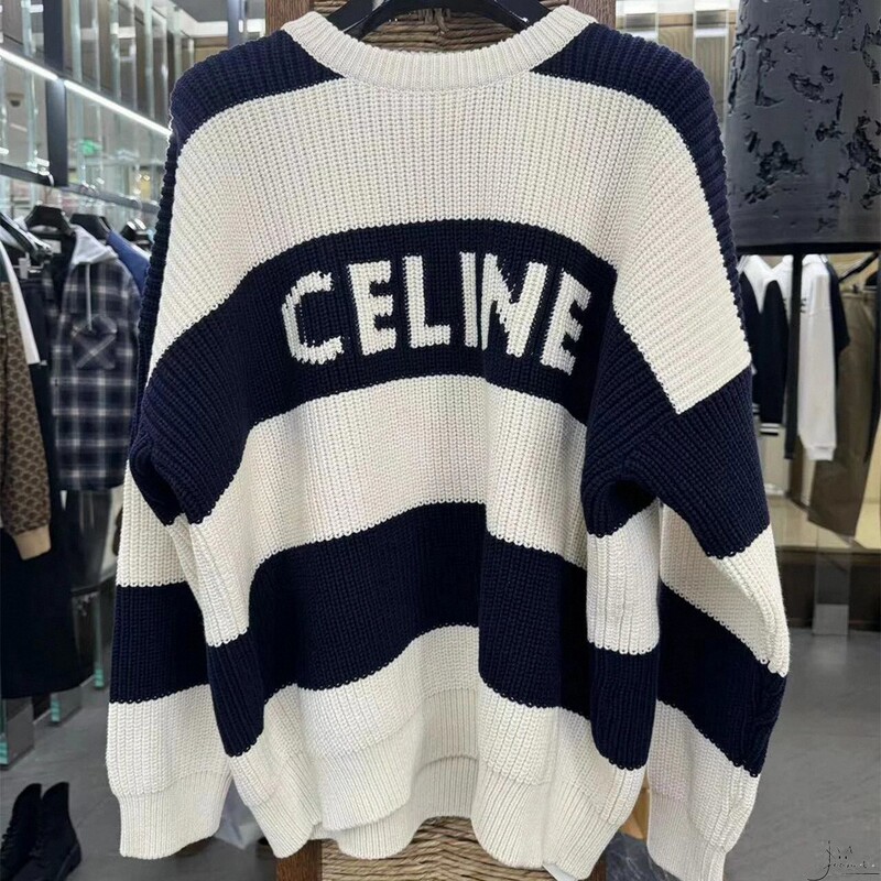 Celine Celine's New Classic Embroidered Letter Logo Striped Patchwork Color-Block Sweater Women's Knitwear Men's Top Celine Celine's New Classic Embroidered Letter Logo Striped Patchwork Color-Block Sweater Women's Knitwear Men's Top