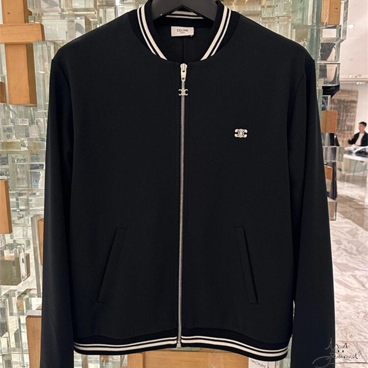 Celine Celine's New Classic Baseball Jacket with Striped Color-Blocking and Triumphal Arch Letter Print on the Chest for Women and Men