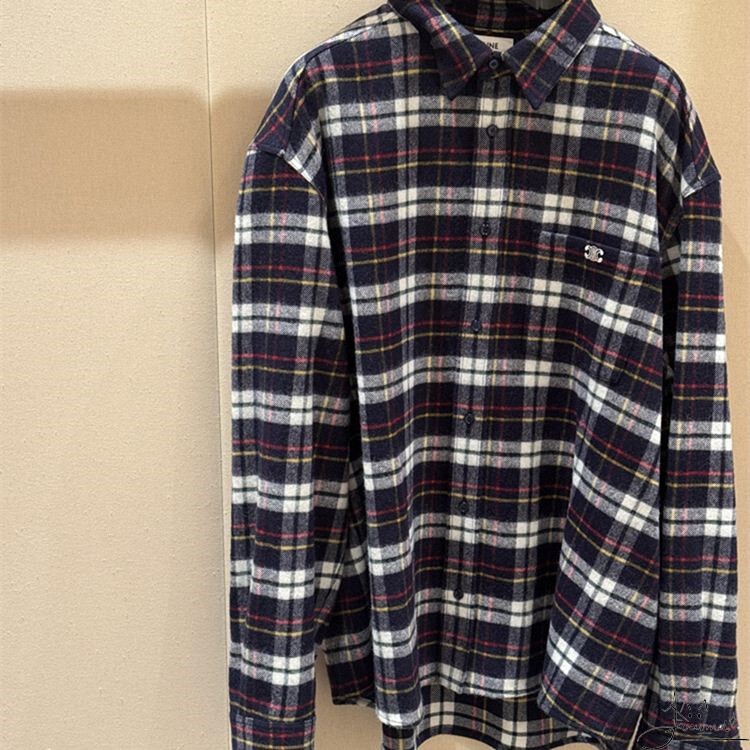 Celine Celine New Classic Chest Pocket Letter Print Plaid Color-Block Shirt Women's Shirt Jacket Men's