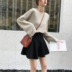 Short Skirt for Women, Autumn and Winter Wool Knit Half Skirt, Base Layer Knit Puffy Skirt, Pleated A-Line Umbrella Skirt, Mini Skirt, Autumn Skirt