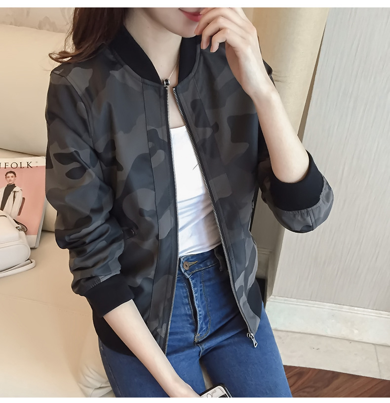 Ngụy trang pu đầu máy da nhỏ áo khoác nữ áo ngắn 2018 mới mùa xuân và mùa thu Hàn Quốc phiên bản của lỏng mỏng giản dị đồng phục bóng chày áo khoác da nữ xịn