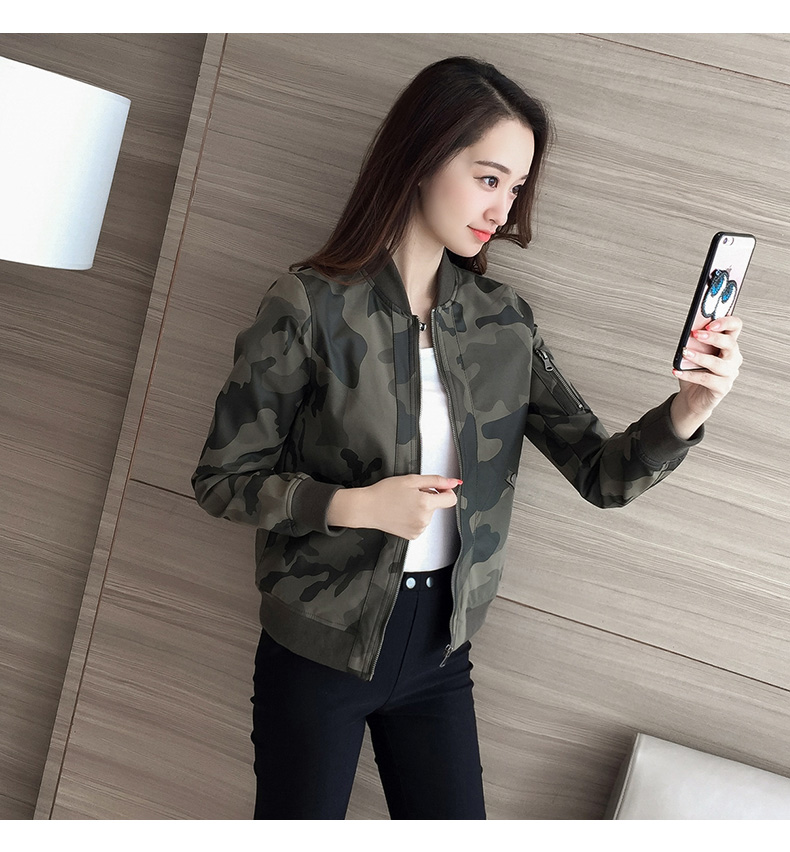 Ngụy trang pu đầu máy da nhỏ áo khoác nữ áo ngắn 2018 mới mùa xuân và mùa thu Hàn Quốc phiên bản của lỏng mỏng giản dị đồng phục bóng chày áo khoác da nữ xịn