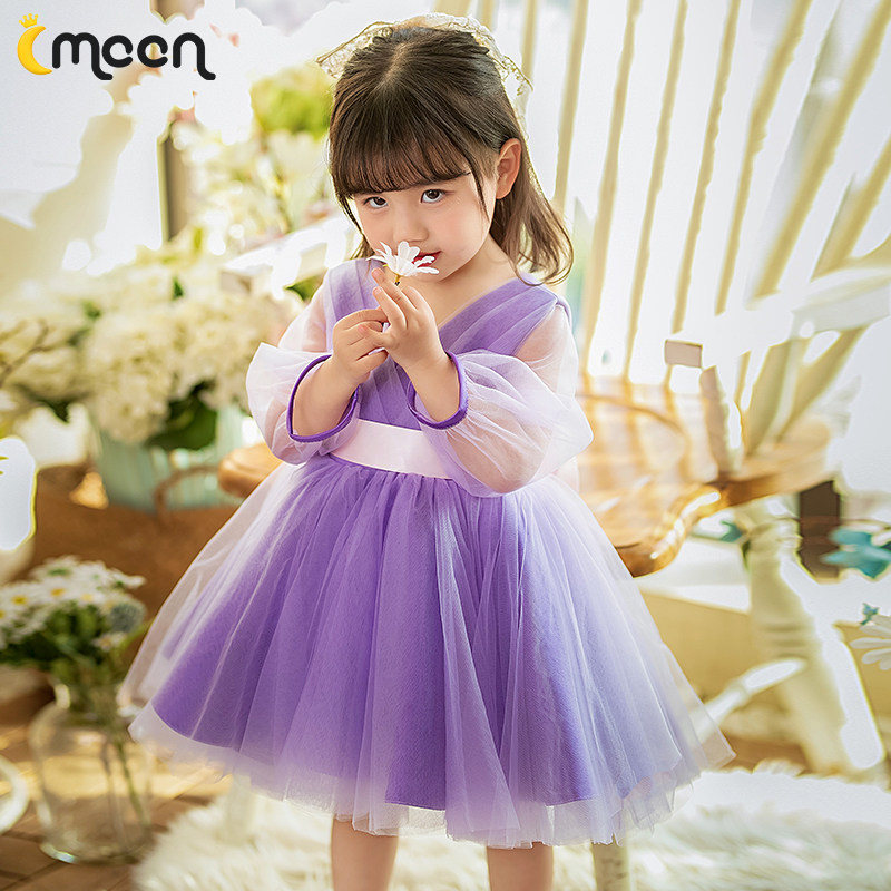 Baby girl's oneyearold dress purple highend children's summer piano