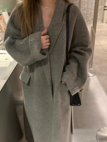 Шерстяное демисезонное шерстяное пальто, куртка, джинсы с начесом, длинный ремень, средней длины