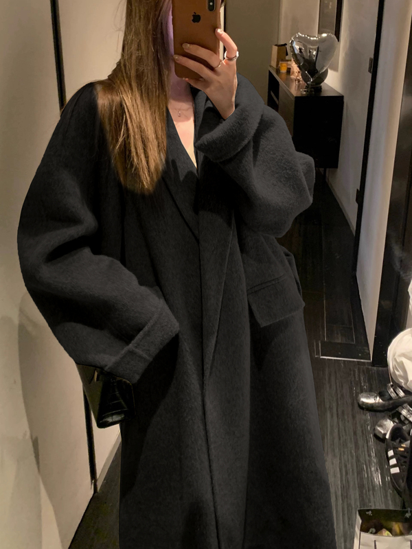 Black Woolen Coat for Women, Autumn and Winter 2025 New Style, Padded and Thickened, Mid-Length with Belt, Woolen Jacket