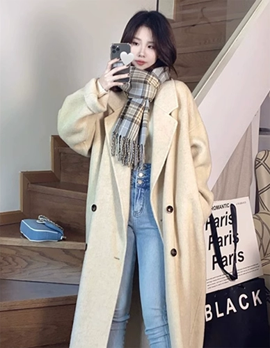Шерстяное шерстяное пальто, длинная демисезонная куртка, средней длины, коллекция 2023, в корейском стиле, изысканный стиль