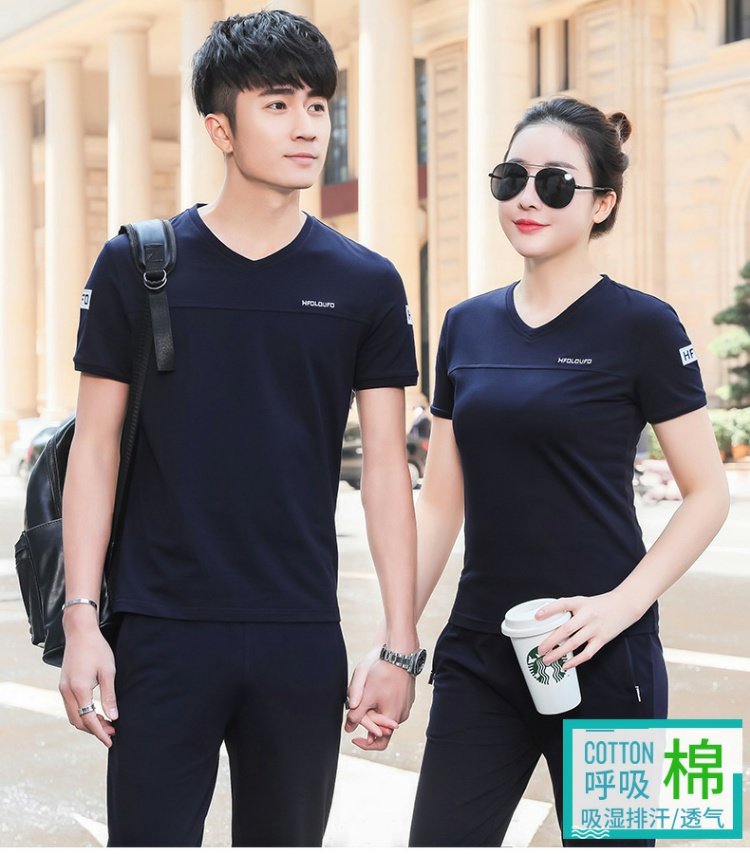 Bộ đồ thể thao mùa hè cho nam quần ngắn tay nam cổ chữ V giản dị cỡ lớn chạy bộ đồ thể thao phù hợp với nữ mùa hè - Thể thao sau bộ thể thao adidas nam