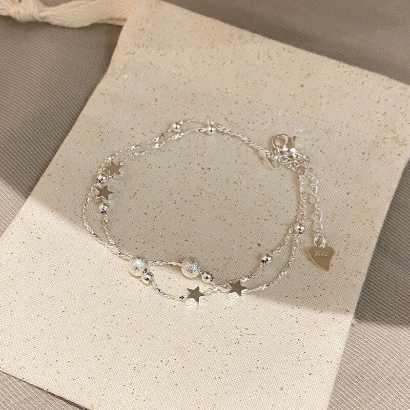 Frosted Ball Star Bracelet for Women ins Niche Light Luxury High-End Exquisite Versatile Best Friend Double-Layer Stacked Bracelet Frosted Ball Star Bracelet for Women ins Niche Light Luxury High-End Exquisite Versatile Best Friend Double-Layer Stacked Bracelet
