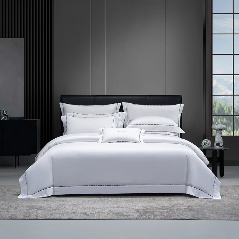 MINE 2025 Model 100-Count Egyptian Long-Staple Cotton Satin Solid Color Lace Six-Piece Set with Free Pillowcase and Insert