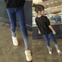 Quần jeans bé gái xuân hè Slim 2018 mới cộng với nhung trẻ em mùa thu đông quần dày bó chân quần denim bé trai xuân hè