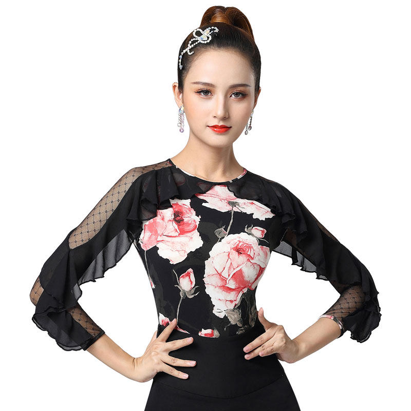 Dambao Luo's new female Morden dance practice Gongfu blouse waltz national standard dance with lotus leaf side dance clothes square dance clothes