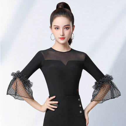 New Dan Baoluo women's tops waltz dance costumes national standard dance practice clothes trumpet sleeve dance clothes one-piece dance clothes