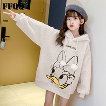 Girls sweater in the autumn of 2021 plus velvet thickened Korean version of the tide of the childrens winter clothes