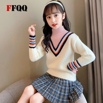 Girls mink velvet sweater 2021 New Autumn Winter Spring and Autumn Foreign Air half high collar big childrens pullover sweater