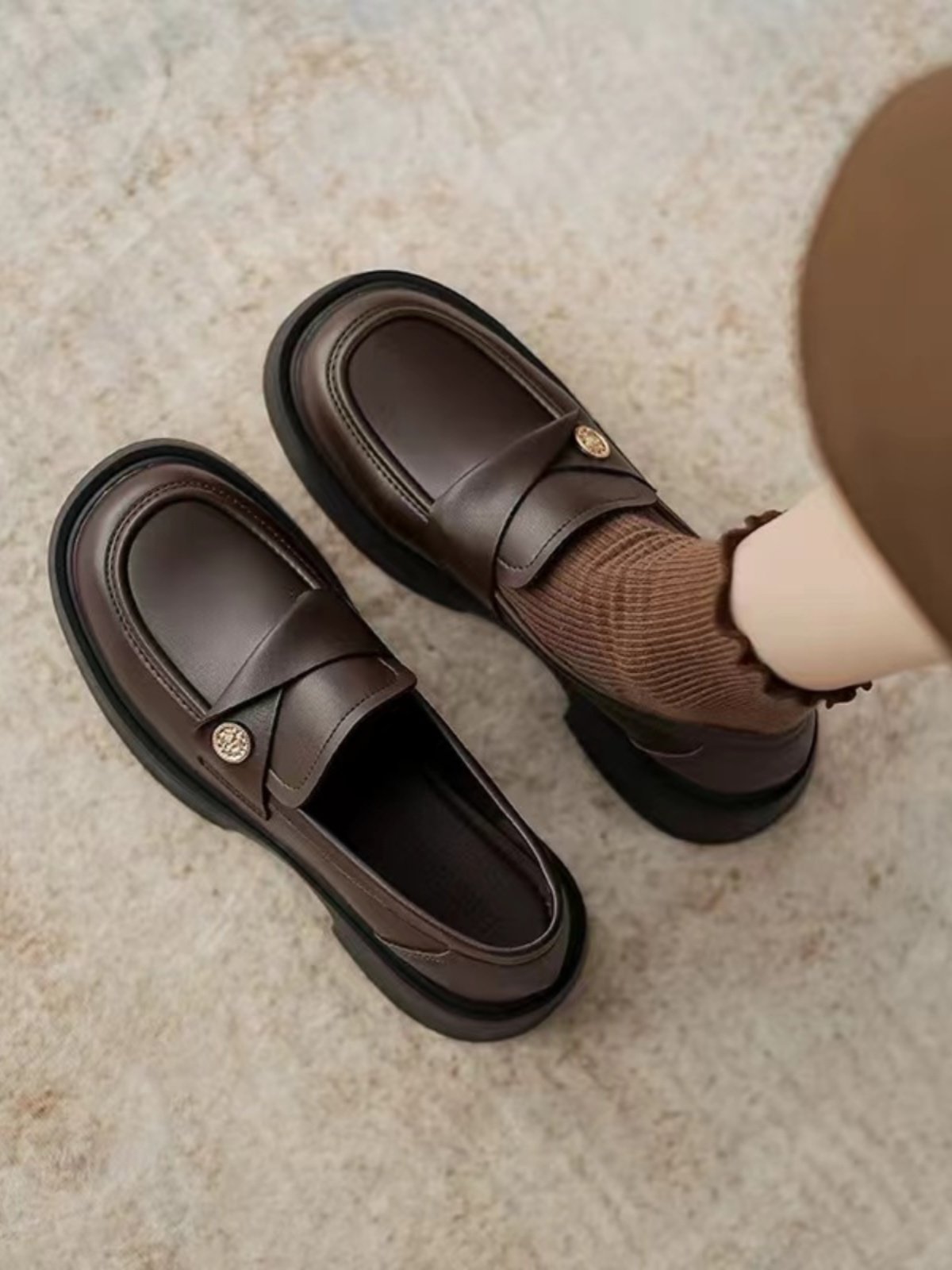 Genuine Soft Leather Coin Loafers for Women, Retro 202 Spring New Style British Flat Shoes, Slip-On Small Leather Shoes for Women