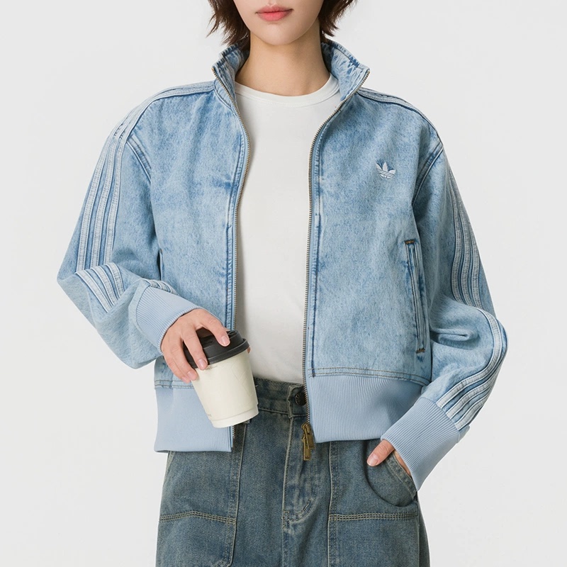 Adidas Trefoil Autumn Women's Short Slim Fit Sports Denim Jacket Kq6492 Ib6917 Adidas Trefoil Autumn Women's Short Slim Fit Sports Denim Jacket Kq6492 Ib6917