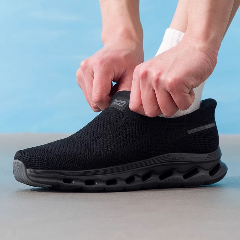 Skechers Slip-On Walking Shoes Men's New Sports Shoes Mesh Breathable Casual Shoes Dad Shoes 216665