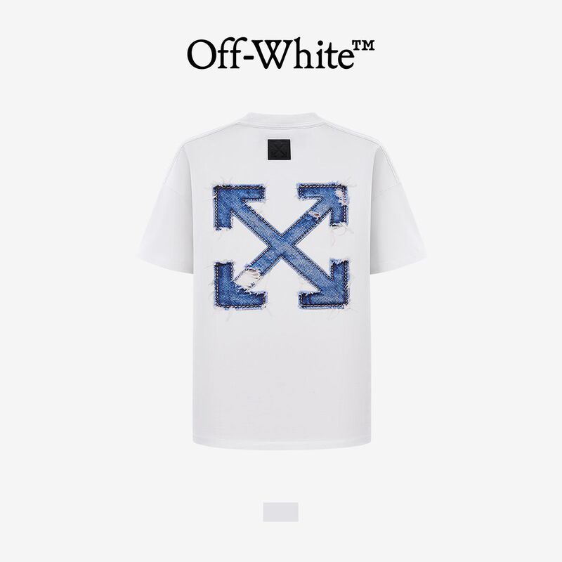 [Official Authentic Product] Off-White Short-Sleeved T-Shirt for Men and Women, Couple's Brushed Denim Arrow Loose Round-Neck Top