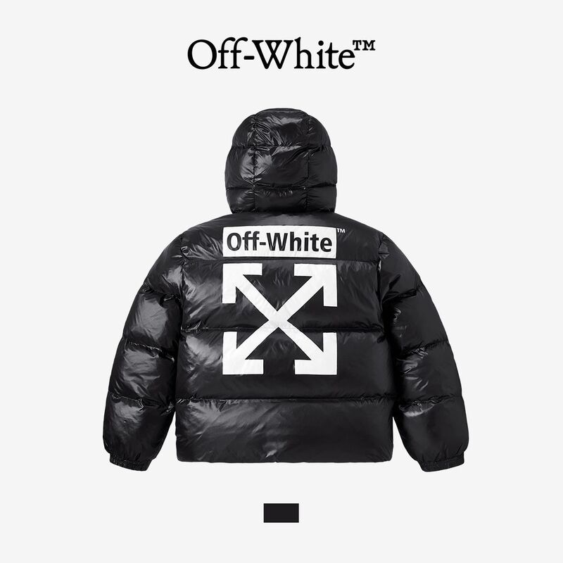 [Official Genuine Product] Off-White down Jacket for Men and Women, Couple Style, Double Hood, Fleece Lined, Thickened Puffer Coat