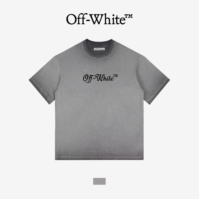 [Official Authentic Product] Off-White Short-Sleeved T-Shirt for Men and Women, Couple's Letter Arrow Design, Washed Gradient Loose Top