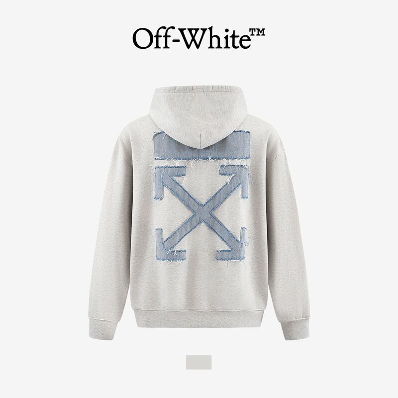 [Official Authentic Product] Off-White Hooded Sweatshirt for Men and Women with Patch Embroidery, Brushed Fabric, Couple Style Long Sleeve Base Shirt