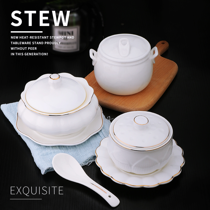 Waterproof ceramic bird 's nest forest frog supplements soup bowl with cover ceramic porcelain white paint stew pot pot steamed egg soup bowl
