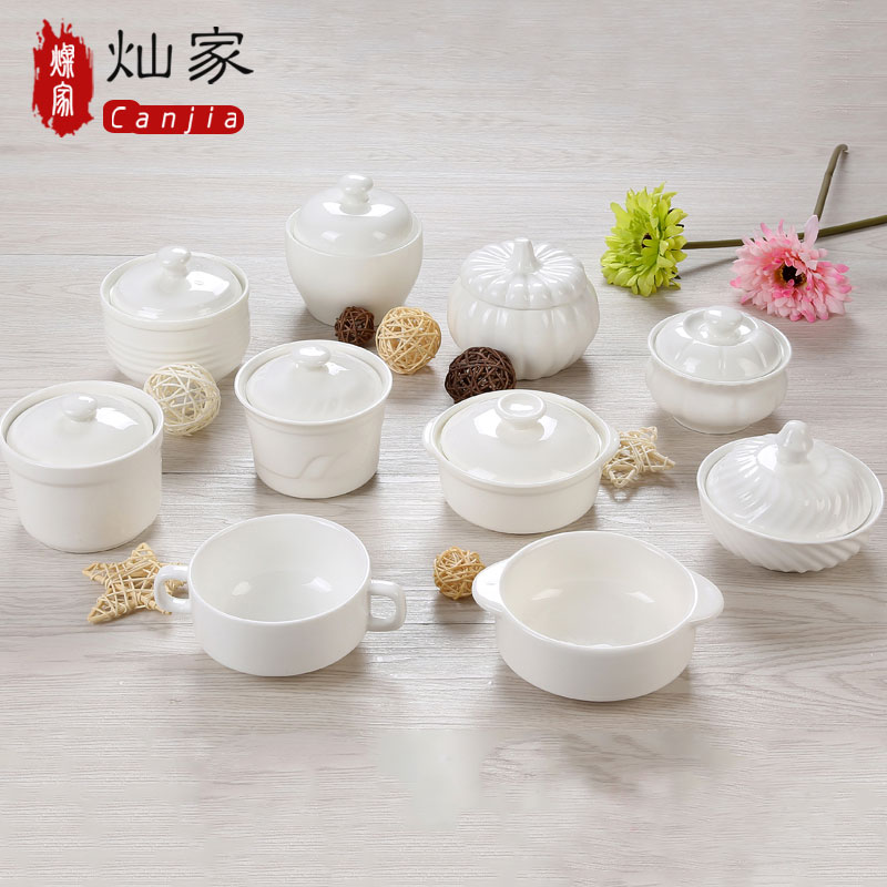 Packages mailed home ceramic stew with cover size steaming bowl of tableware pure white bird 's nest water pot stew stew soup bowl bowl of steamed dense eggs
