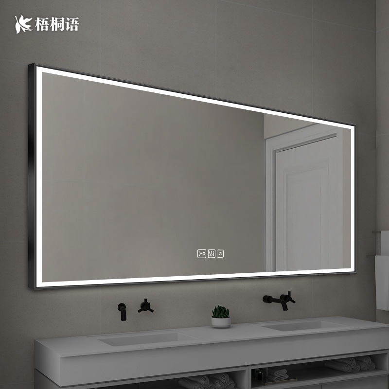 Bathroom mirror aluminum alloy framed mirror custom wall-mounted led rectangular anti-fog smart mirror touch screen with lights