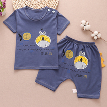 Baby Short Sleeve Two Sets Children Suit Baby Summer Girl Clothes Boy Thin pure cotton small child bottling