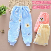 Quần pyjama trẻ em quần bé mùa thu và mùa đông Quần nữ trẻ em lớn quần flannel quần ấm cho nam cộng với quần nhung nhung san hô