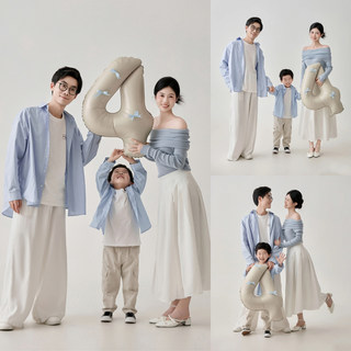 小红书全家福摄影服装一家三口简约风小清新家庭装影楼拍照亲子装