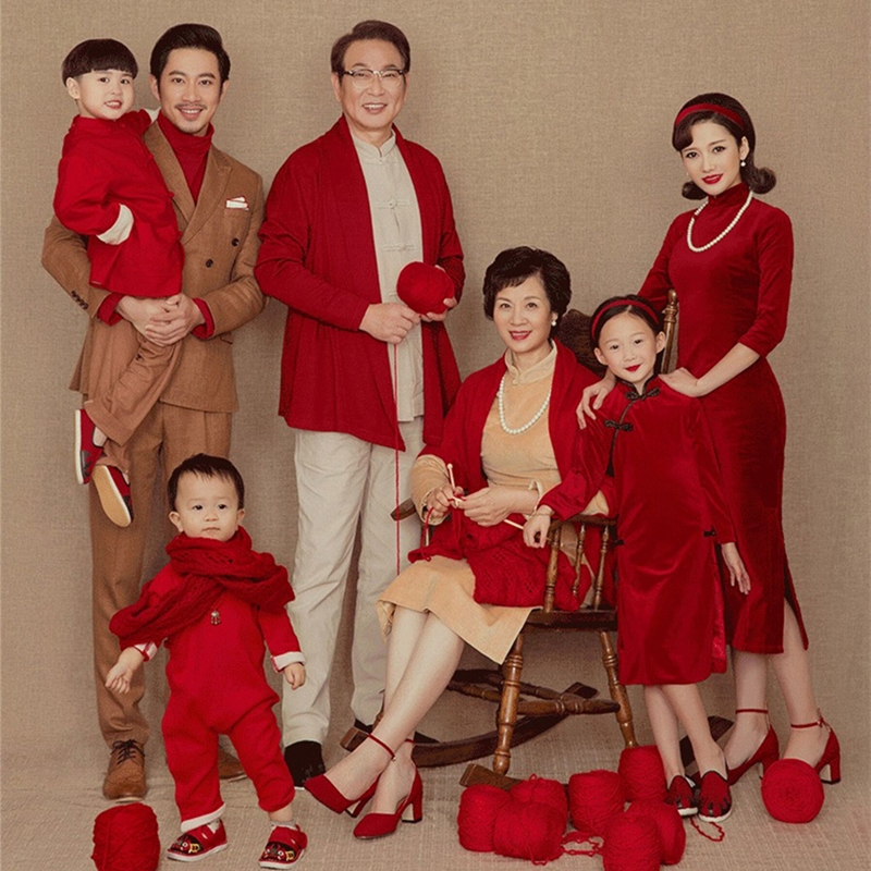 2023 new children's photography clothing family portrait photography family outfit photo studio Chinese style family of seven parent-child outfits