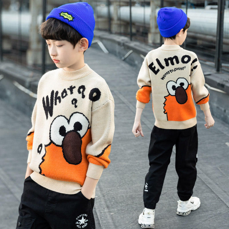 Children's Boys Sweater Plus Fleece Thickened 2021 New Autumn Dress Middle Boy Fall/Winter Pullovers