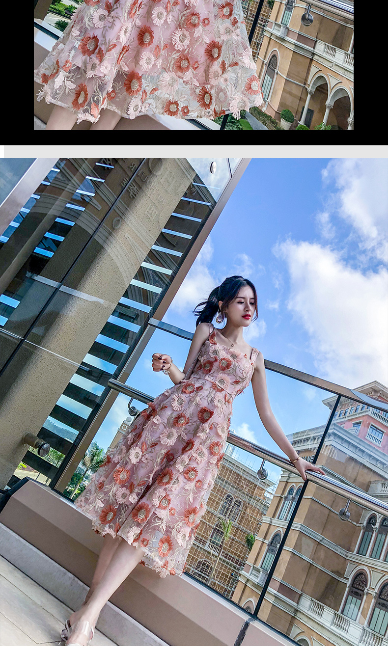 润 2019 đầm mới thời trang eo thon thêu thêu quây lưng váy midi gợi cảm - Váy dài đầm maxi dài