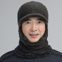 Hats Mens winter thickened middle-aged and elderly one-piece hat cycling windproof conjoined cap ear protection knitted wool hat