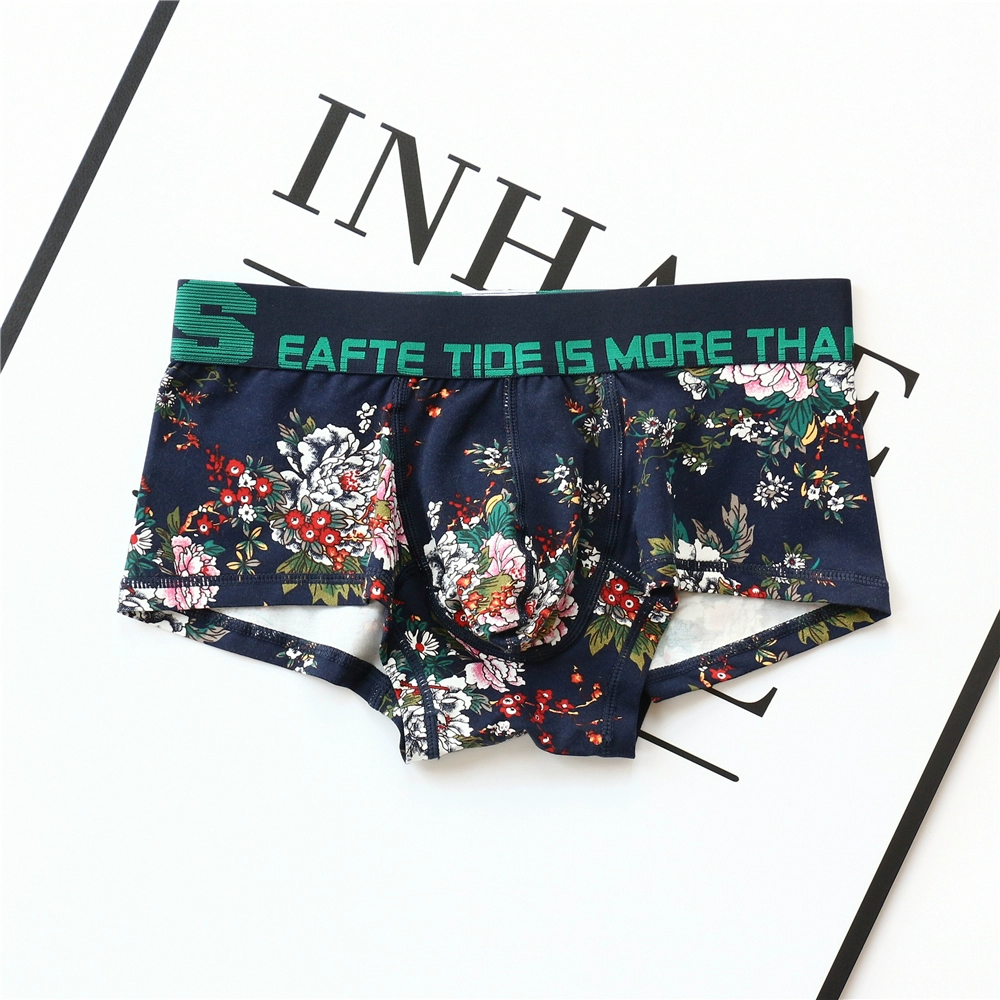 Quần lót nam hoa hợp thời trang, quần đùi nam cotton, quần đùi nam cạp thấp sexy, bó sát thương hiệu mới - Giống cái