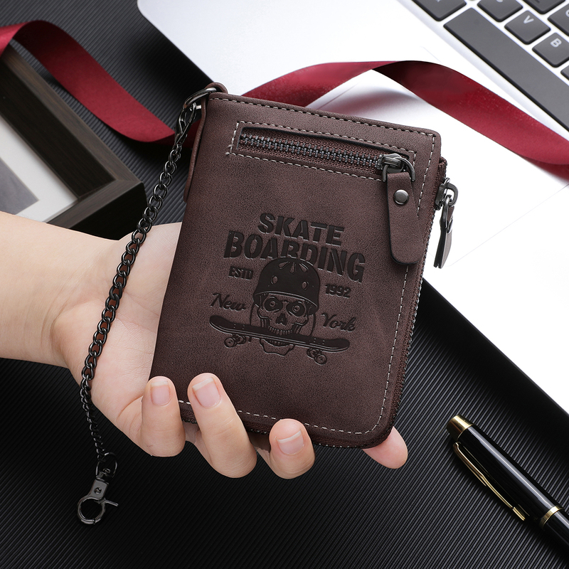 European and American Men's Embossed Skull Zipper Short Wallet, Multifunctional Credit Card Embossed Leather Wallet, Coin Purse European and American Men's Embossed Skull Zipper Short Wallet, Multifunctional Credit Card Embossed Leather Wallet, Coin Purse