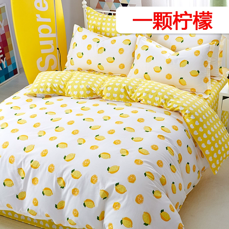 Cotton bốn mảnh cotton đơn giản chăn gió bao gồm chăn ba mảnh mùa đông chăn lưới màu đỏ bộ đồ giường - Bộ đồ giường bốn mảnh