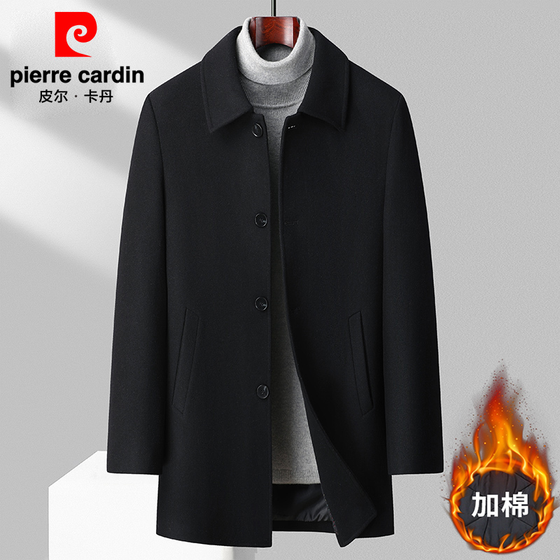 Pierre Cardin Woolen Coat Men's Mid-Length Winter Cashmere Windbreaker Korean Style Casual Thickened Woolen Jacket