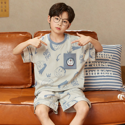 Boys' Summer Pajamas, Thin Pure Cotton Short-Sleeve, for Older Children, 2026 New Model, All-Cotton for Boys and Teenagers — 2