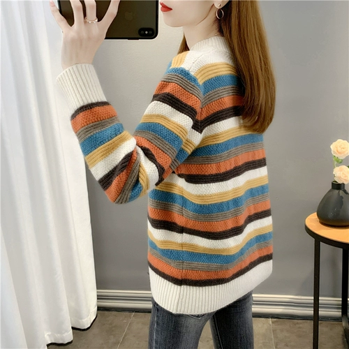 Демисезонный приятный телу свитер, высокий воротник, оверсайз, коллекция 2022, в западном стиле