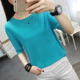 Летняя шелковая летняя одежда, трикотажная тонкая футболка, оверсайз, круглый воротник, короткий рукав